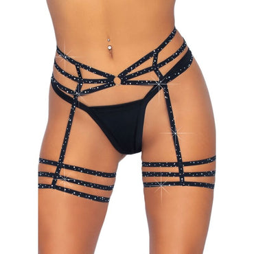 LEG AVENUE - Multi – Strap Rhinestone Garter Belt O – Ring Detail – One