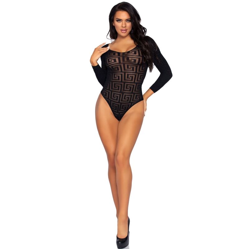 LEG AVENUE - Mosaic Sheer Opaque Snap Crotch Bodysuit – One Size