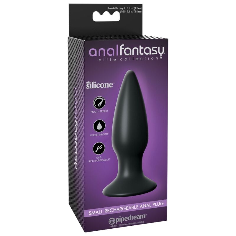 Discover the Anal Fantasy Small Rechargeable Anal Plug. USB rechargeable, Elite silicone, 10 vibration modes, waterproof, and unisex design for ultimate comfort.3