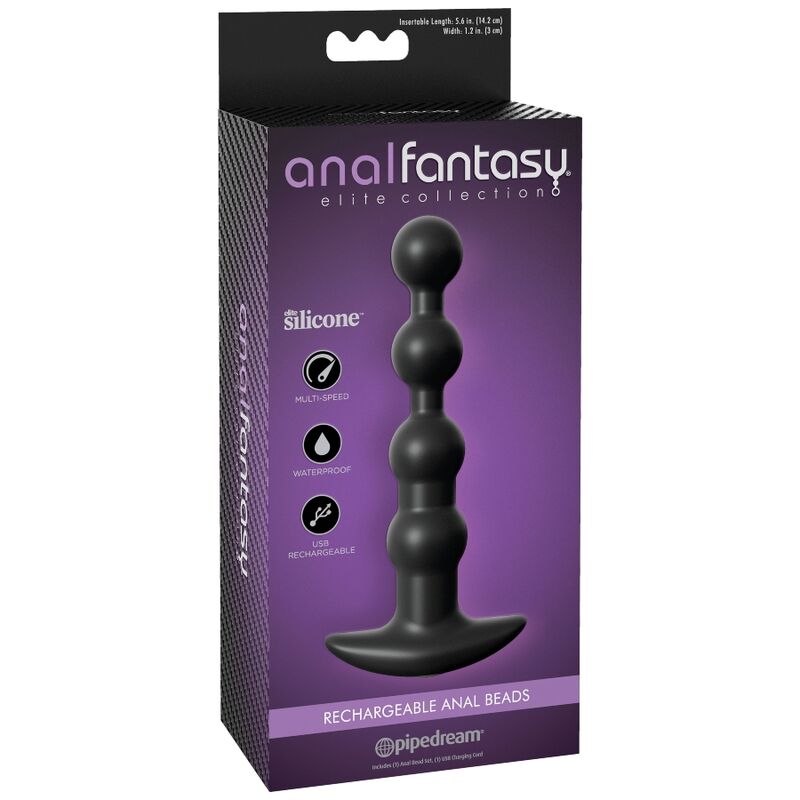 Discover the Anal Fantasy Rechargeable Anal Balls with 10 vibration functions, Elite silicone, and USB rechargeable motor for intense anal stimulation.3