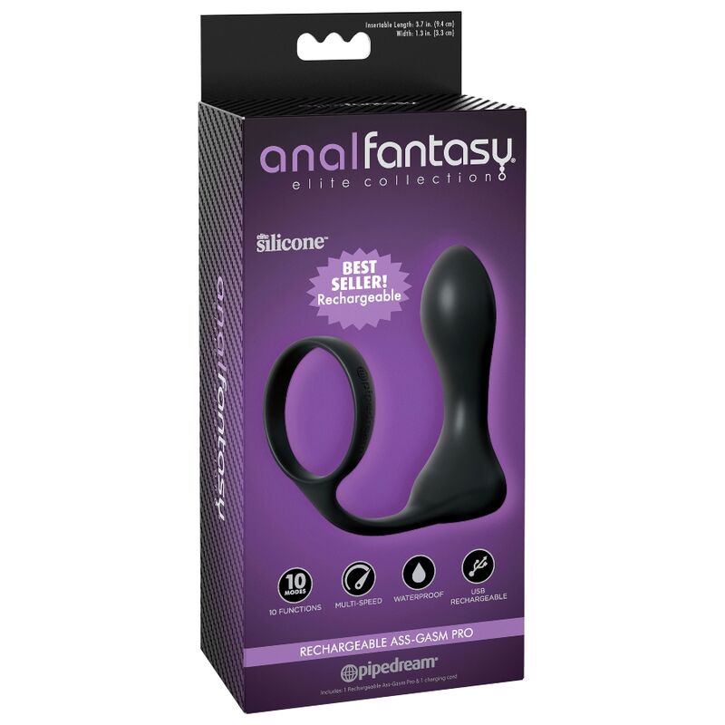 Explore next-level pleasure with the Anal Fantasy Rechargeable Ass-Gasm. Vibrating prostate plug and cockring for explosive results, made with body-safe Elite Silicone.4