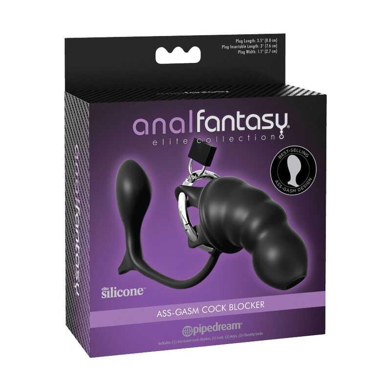Explore prostate stimulation and chastity play with the Anal Fantasy Cock Cage. Adjustable ring, Elite silicone, lock and keys, and perfect for fetish enthusiasts.3