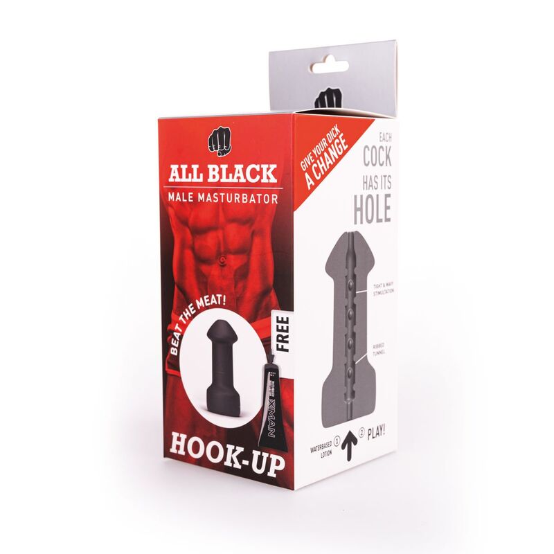 All Black Hook-Up masturbator, realistic blowjob stroker, sleek male toy, body-safe phthalate-free masturbator, deep-throat sensation toy, All Black collection, 17 cm male stroker, reliable pleasure partner, intense solo play, lifelike male masturbator3