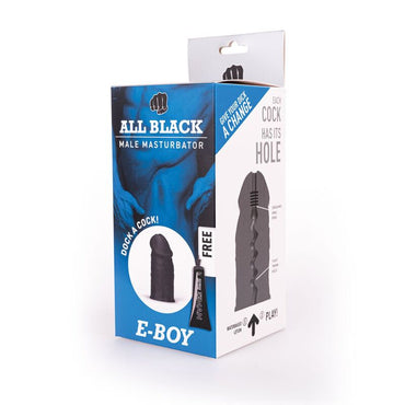 Experience deep pleasure with the All Black Masturbator E-Boy. Thick, realistic, and body-safe with a zig-zag interior. Made in Belgium and trending on TikTok!2