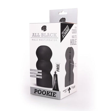 Experience style and pleasure with the All Black Masturbator Pookie. Artistic curves, ridged interior, and body-safe material. Perfect for display and intense play.2