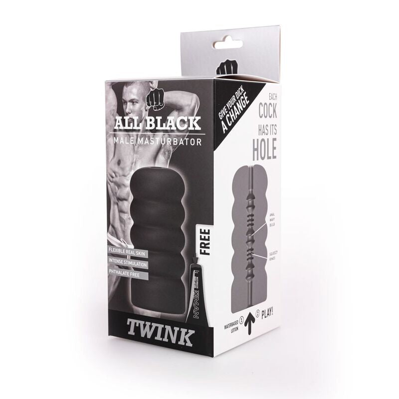 Enjoy intense pleasure with the All Black Masturbator Twink. Spiral grip, ribbed interior, and body-safe material. Perfect for playful, satisfying solo sessions.2