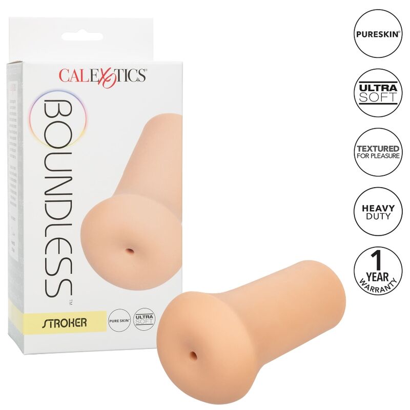 CaliExotics Boundless Male Stroker features a textured chamber, soft Pure Skin feel and closed-end suction. Available in transparent, beige, and caramel brown.8