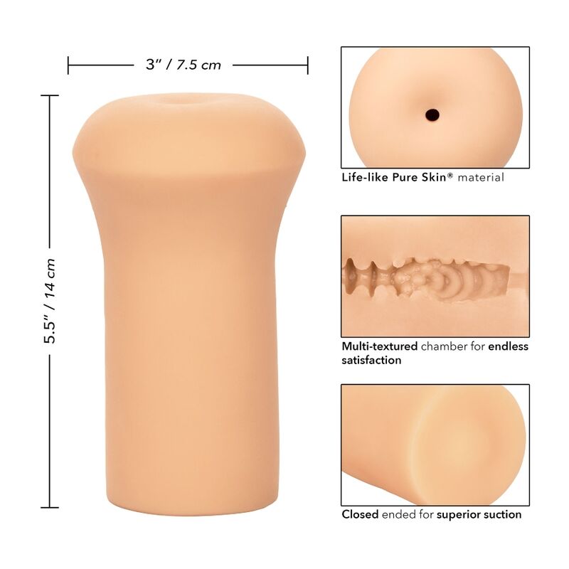 CaliExotics Boundless Male Stroker features a textured chamber, soft Pure Skin feel and closed-end suction. Available in transparent, beige, and caramel brown.9