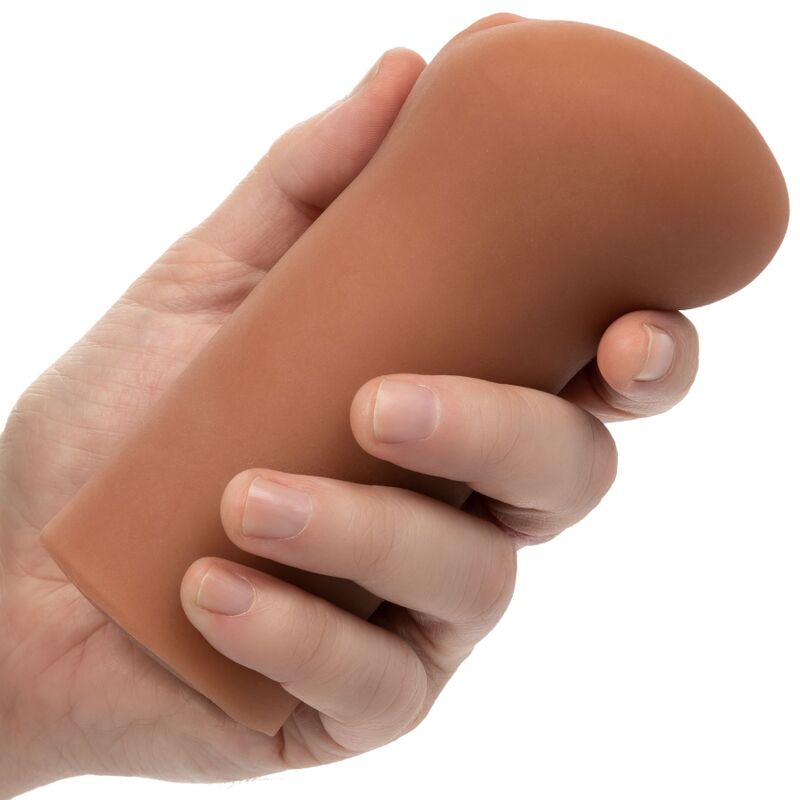 CalExotics Vulva Male Stroker offers soft Pure Skin texture, multi-textured chamber, and closed-end suction. Available in clear, beige, and brown.1111