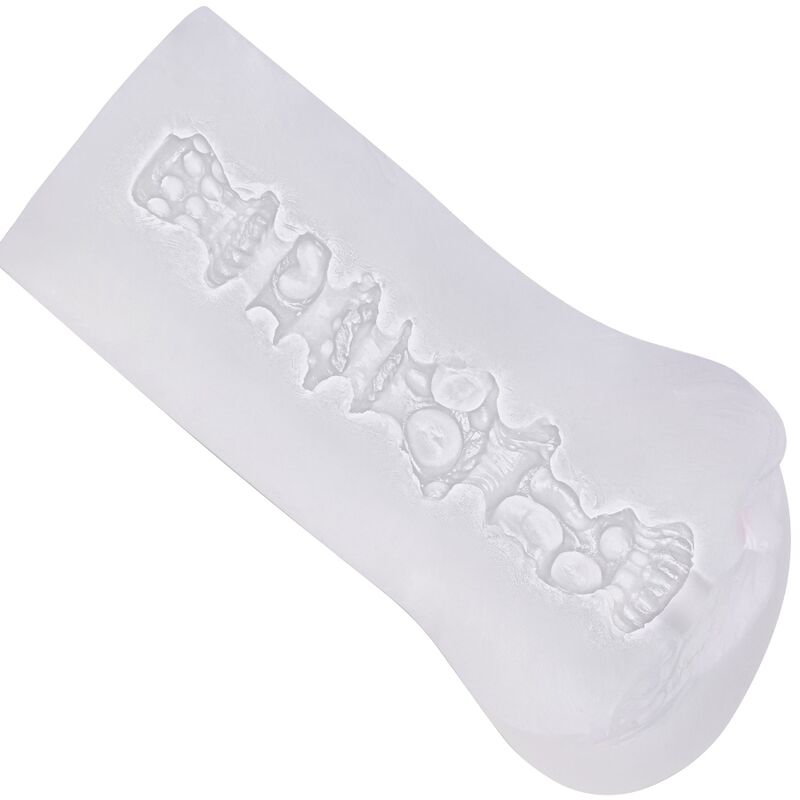 CalExotics Vulva Male Stroker offers soft Pure Skin texture, multi-textured chamber, and closed-end suction. Available in clear, beige, and brown.3