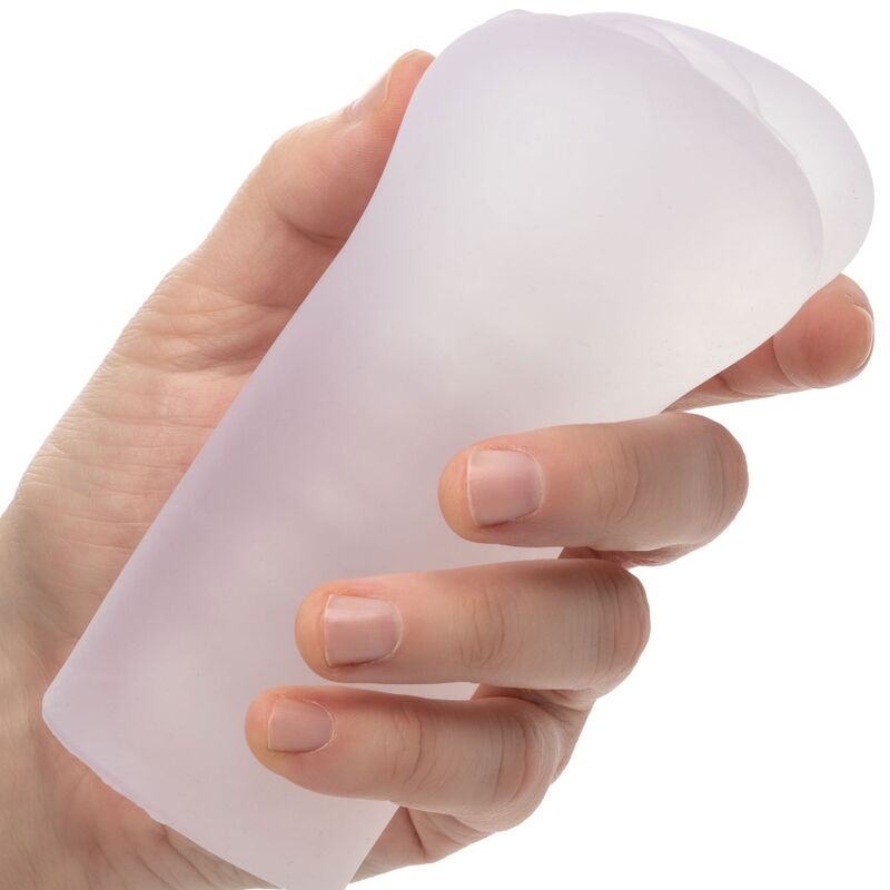 CalExotics Vulva Male Stroker offers soft Pure Skin texture, multi-textured chamber, and closed-end suction. Available in clear, beige, and brown.2