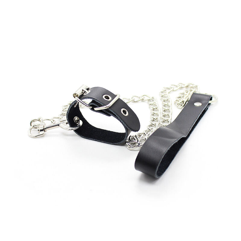 OHMAMA - Leather Strap Necklace Metal Chain by DelighToys