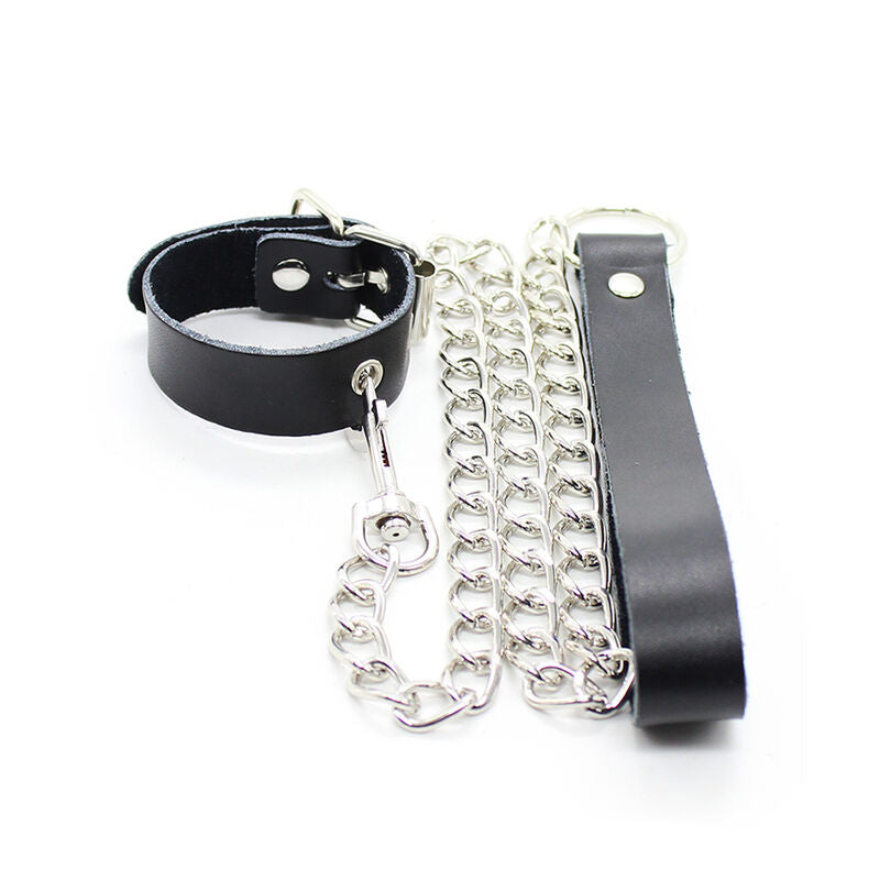 OHMAMA - Leather Strap Necklace Metal Chain by DelighToys