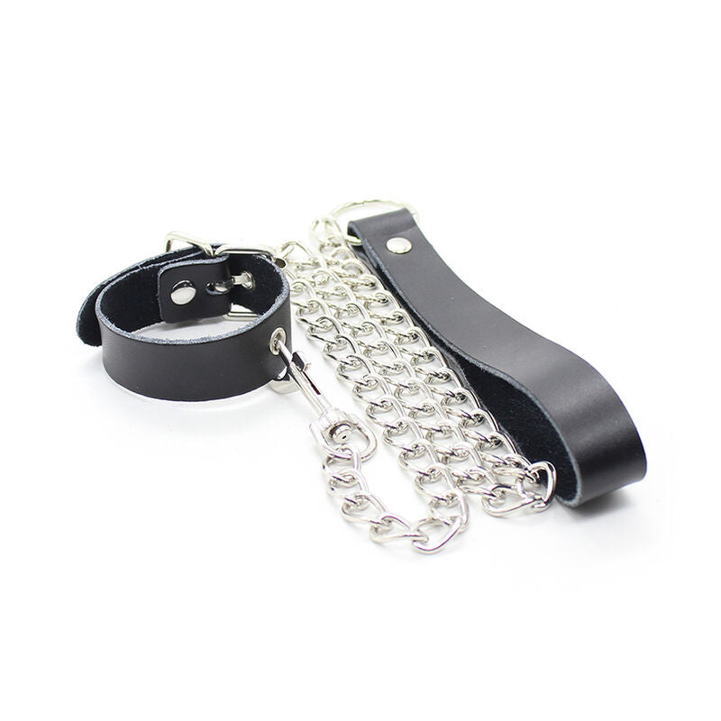 OHMAMA - Leather Strap Necklace Metal Chain by DelighToys