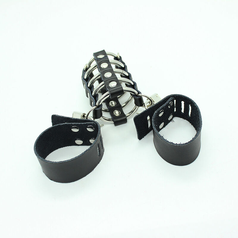OHMAMA - DelighToys Ohmama Penis Cage Metal Rings and Leather Straps