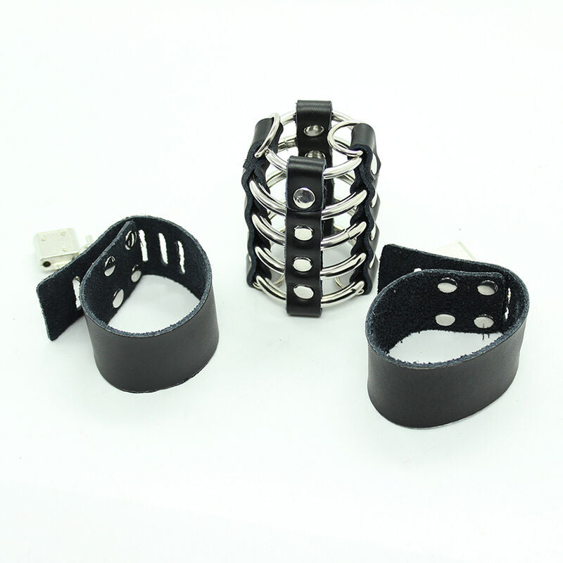 OHMAMA - DelighToys Ohmama Penis Cage Metal Rings and Leather Straps