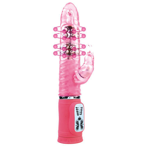 Baile Cute Bunny Vibrator offers 10 functions of vibration and rotation with dual stimulation. Soft TPR, metal balls, and clitoral bunny for deep, irresistible pleasure.2