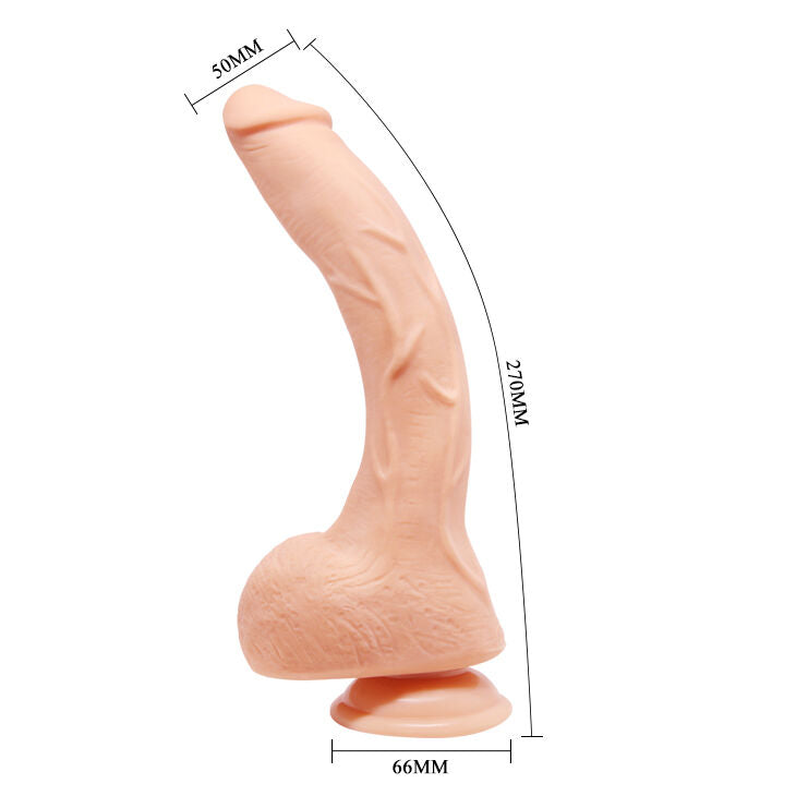 Baile Beautiful Jack Dildo features a 26cm curved shaft, soft skin-touch TPR, lifelike texture, and strong suction cup for deep, hands-free G-spot pleasure.8