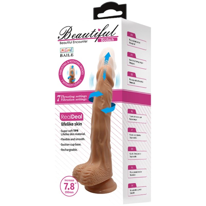 Baile Vibration Rotation Dildo offers 7 vibration, thrust, and rotation modes. Realistic feel with suction cup and USB rechargeable design for hands-free fun.5