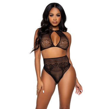 LEG AVENUE - Two – Piece Set Halter Crop Top and High Waist Thong Panty