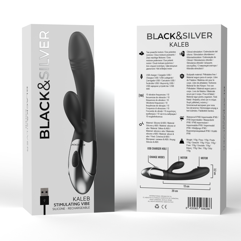 Experience deep pleasure with the Black Silver Kaleb Stimulating Vibe. Dual motors, USB rechargeable, body-safe silicone, and premium design for the most satisfying orgasms.7