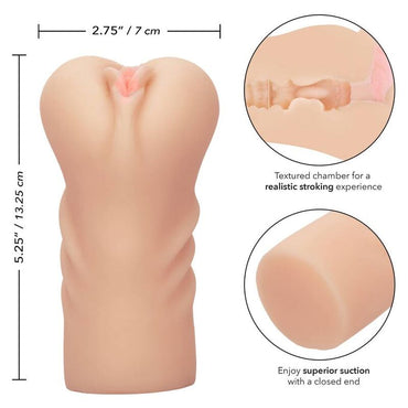 CalExotics Thrills Male Masturbator offers lifelike Pure Skin texture, intense suction, and compact design. Available in 3 styles: Queen of Mars, She Naughty, First Time.3
