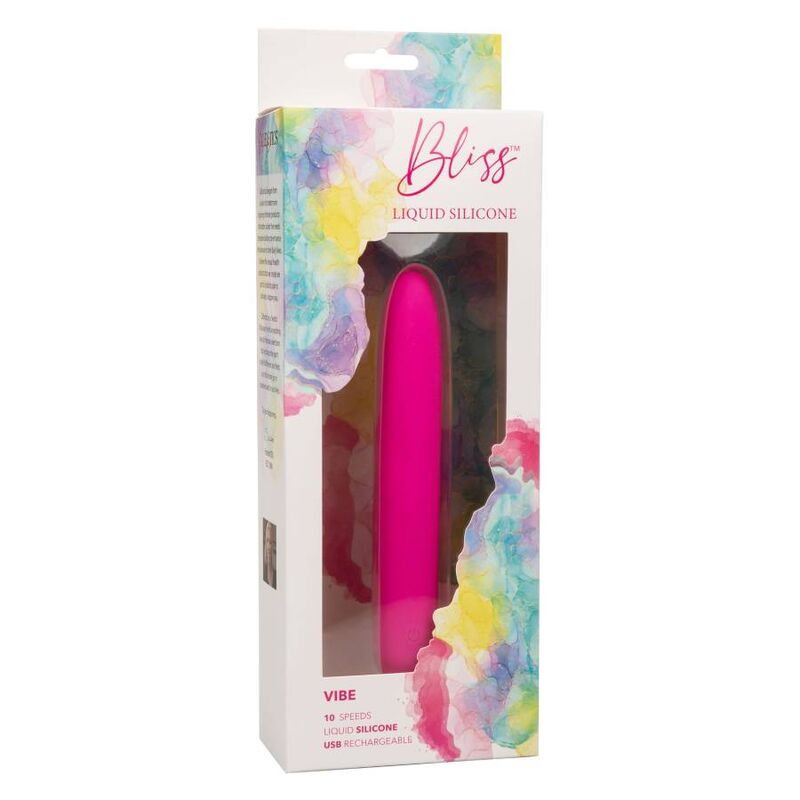 CalExotics Bliss Silicone Vibrator offers 10 speeds, a seamless soft tip, liquid silicone design, USB recharge, and memory chip for smooth, powerful pleasure sessions.0