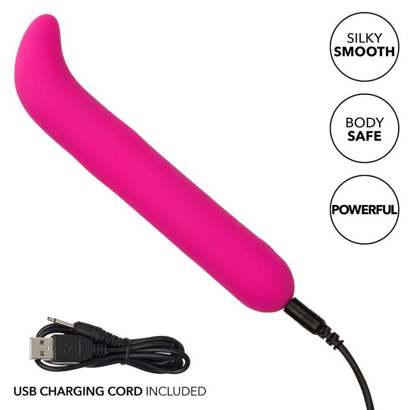 CalExotics Bliss G-spot Vibe offers 10 powerful speeds, curved soft tip, liquid silicone design, USB recharge, and memory chip for ultimate internal pleasure.4