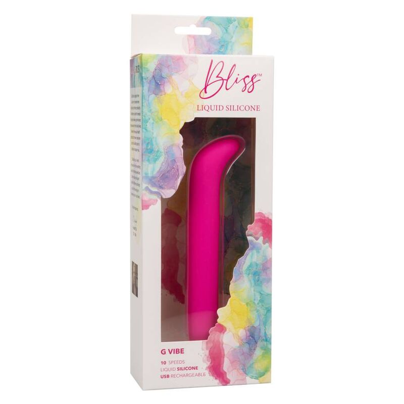 CalExotics Bliss G-spot Vibe offers 10 powerful speeds, curved soft tip, liquid silicone design, USB recharge, and memory chip for ultimate internal pleasure.12