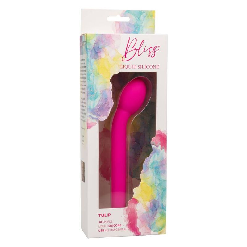 CalExotics G-spot Vibrator Stim offers 10 speeds, a rounded soft tip, liquid silicone body, USB recharge, and memory chip for intense internal and external pleasure.11
