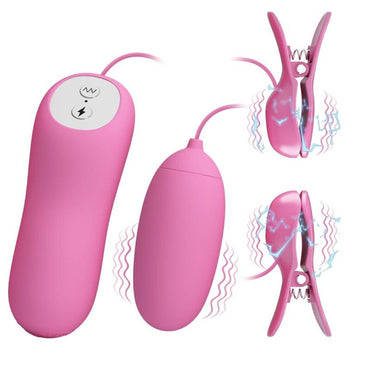 Pretty Love Vibrating Nipple Clamps with E-Stim & Egg – Vibrators – product photo 2