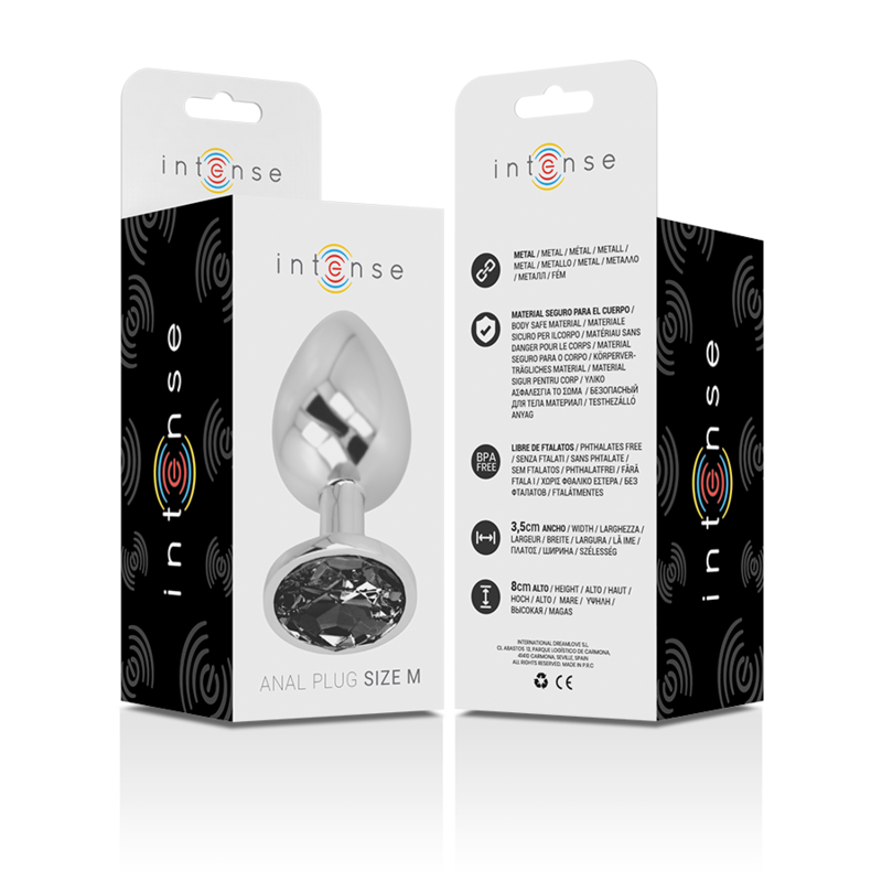 Intense - Aluminum Metal Anal Plug With Black Glass Size M