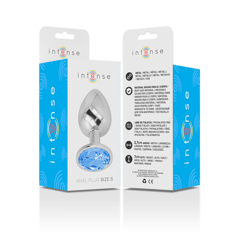 Intense - Aluminum Metal Anal Plug With Blue Crystal Size S