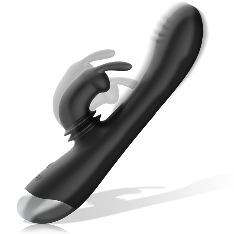 Experience intense pleasure with the Black Silver Adam Rabbit Stimulator. Dual motors, flexible silicone, G-spot & clitoral stimulation, waterproof, and up to 4 hours of use.4