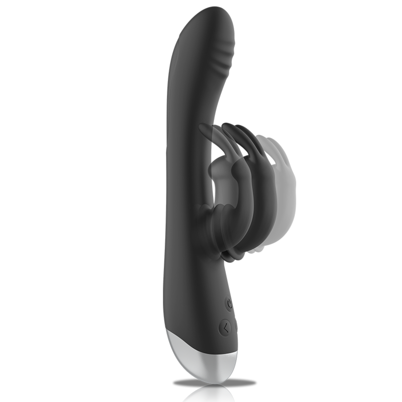 Experience intense pleasure with the Black Silver Adam Rabbit Stimulator. Dual motors, flexible silicone, G-spot & clitoral stimulation, waterproof, and up to 4 hours of use.5