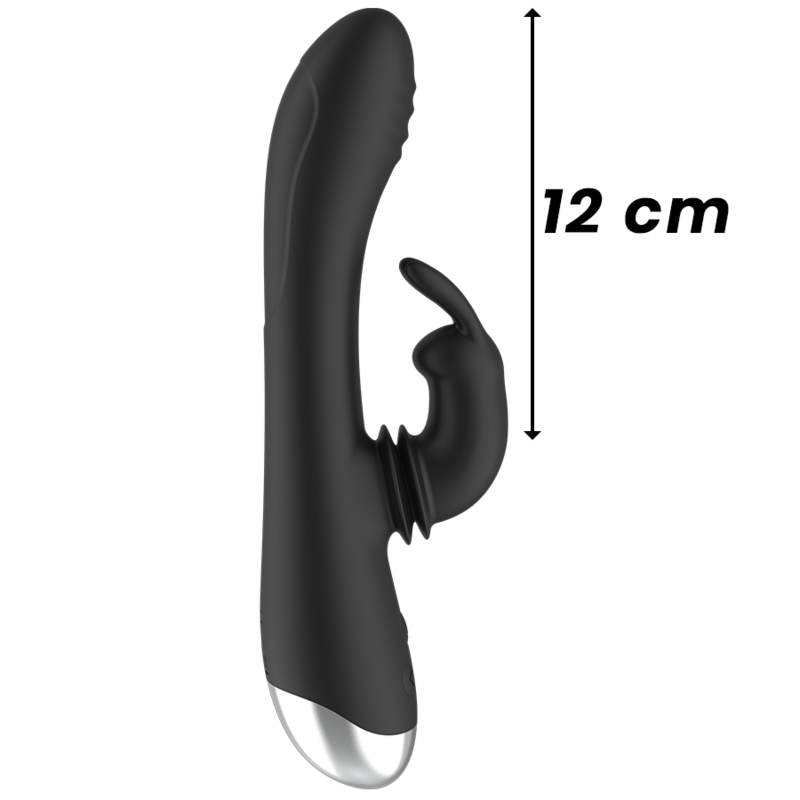 Experience intense pleasure with the Black Silver Adam Rabbit Stimulator. Dual motors, flexible silicone, G-spot & clitoral stimulation, waterproof, and up to 4 hours of use.8