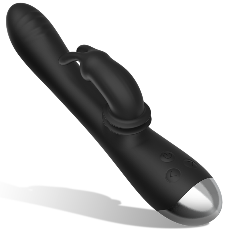 Experience intense pleasure with the Black Silver Adam Rabbit Stimulator. Dual motors, flexible silicone, G-spot & clitoral stimulation, waterproof, and up to 4 hours of use.3
