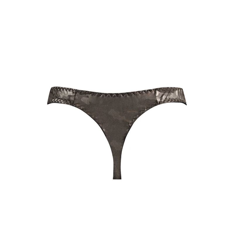 A man wearing a black microfiber thong with a delicate elastic band. Anais Men Electro String soft microfiber men's thong with military print4