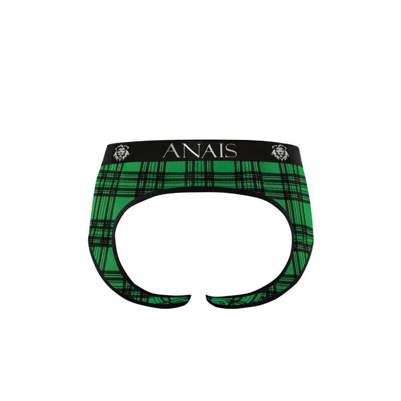 Anais Men Magic Jock Bikini soft lycra open back briefs with checkered pattern A man wearing a green and black checkered bikini brief by Anais.34