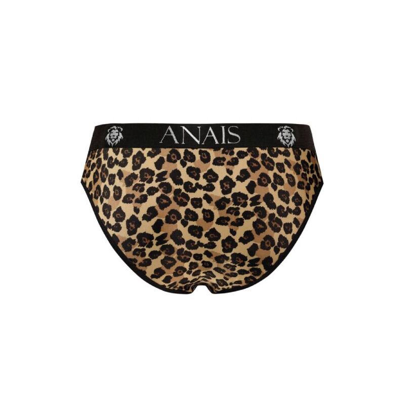 Anais Men Mercury Slip soft microfiber men's slip underwear with wild animal print This image features a male model wearing the Anais Men - Mercury Slip L, a piece of lingerie designed for both appeal and comfort. The model is shown wearing a skimpy, black microfiber thong with a bold animal print, adding a touch of wildness and style to his appearance.fff