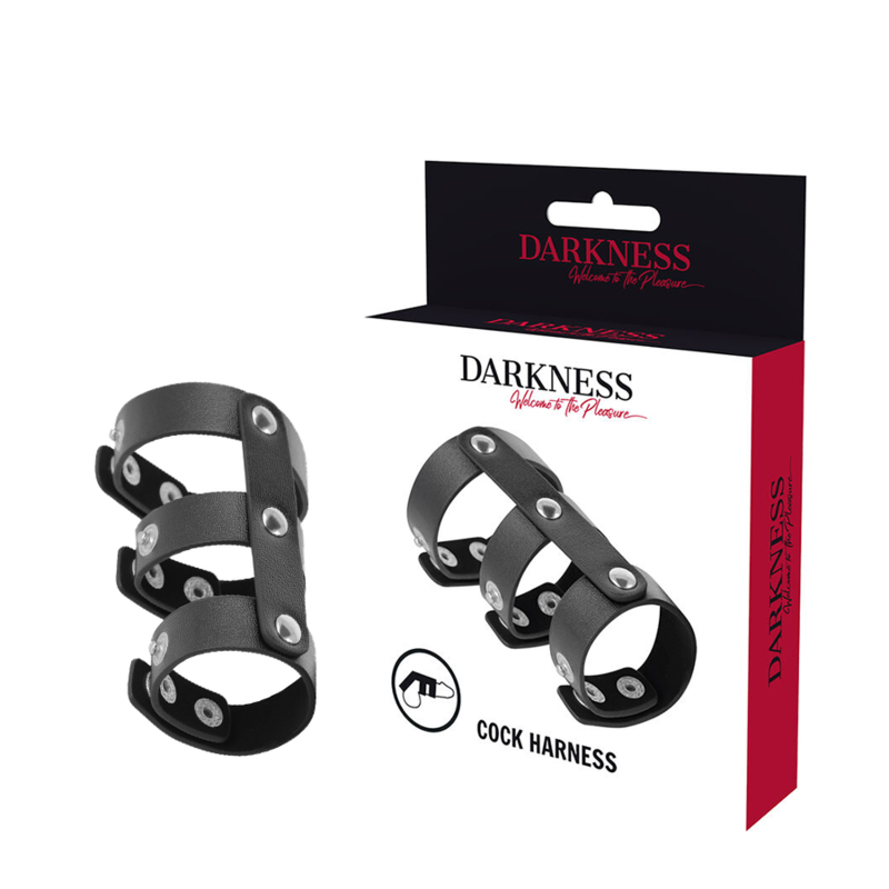 DARKNESS - Adjustable Synthetic Leather Double Ring Penis and Testicle