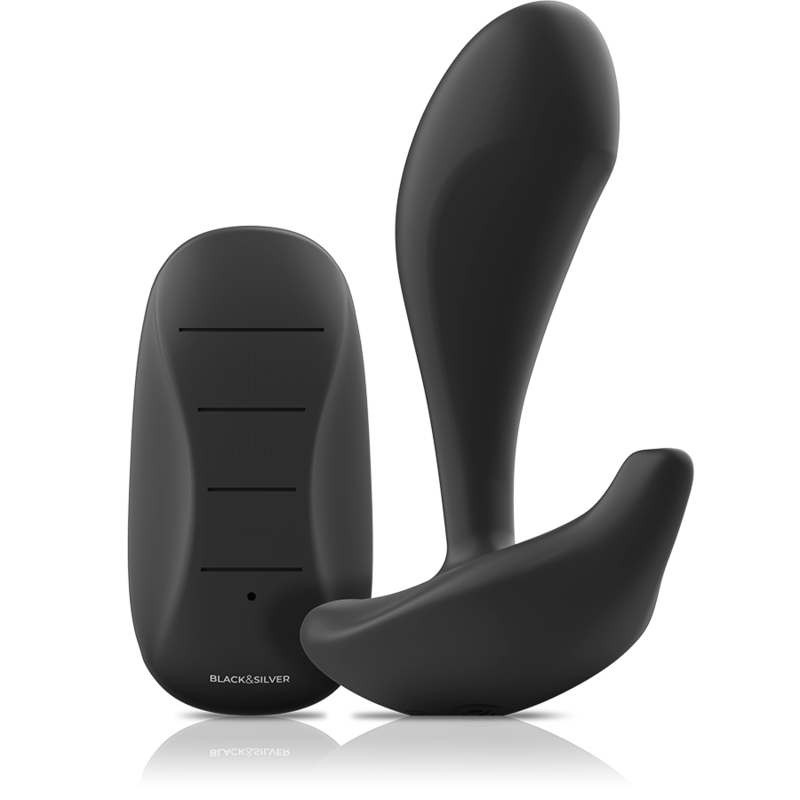 Experience intense anal stimulation with the Black Silver Remote Control Anal Plug. Body-safe silicone, waterproof (IPX6), remote-controlled, rechargeable.3