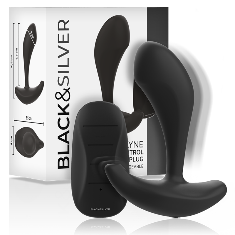 Experience intense anal stimulation with the Black Silver Remote Control Anal Plug. Body-safe silicone, waterproof (IPX6), remote-controlled, rechargeable.
