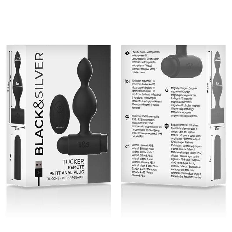 Black&Silver - Tucker Small Silicone Anal Plug Remote Control