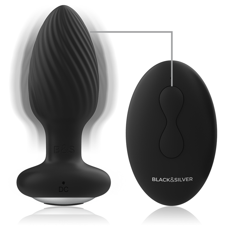 BLACK&SILVER - DelighToys Black&Silver Wells Plug Silicone Rotator with Remote Contro