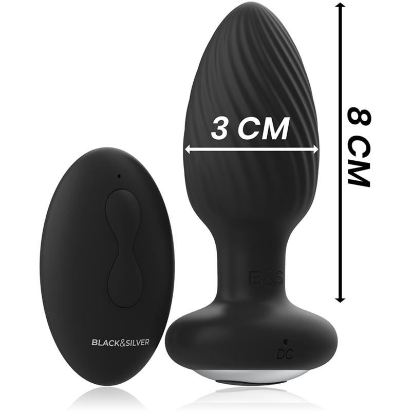 BLACK&SILVER - DelighToys Black&Silver Wells Plug Silicone Rotator with Remote Contro