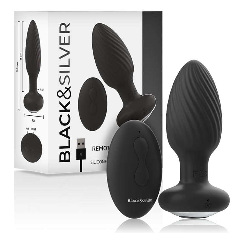 BLACK&SILVER - DelighToys Black&Silver Wells Plug Silicone Rotator with Remote Contro