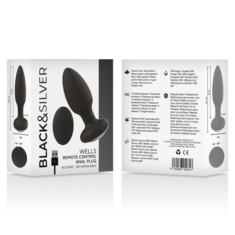 BLACK&SILVER - DelighToys Black&Silver Wells Plug Silicone Rotator with Remote Contro
