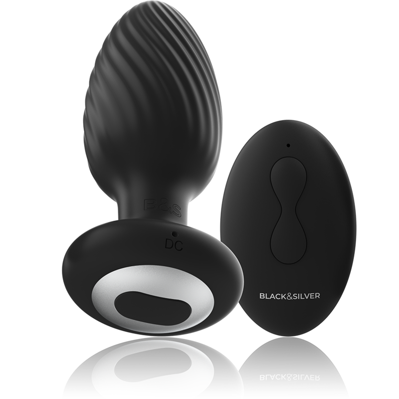BLACK&SILVER - DelighToys Black&Silver Wells Plug Silicone Rotator with Remote Contro