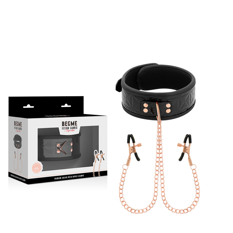 Begme - Black Edition Collar With Nipple Clamps With Neoprene Lining